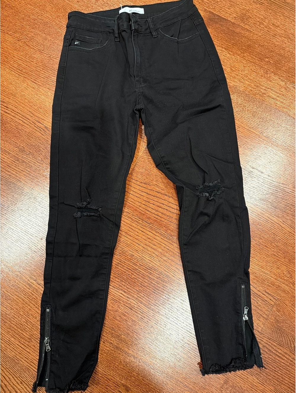 KanCan Black Distressed Skinny Jeans with Ankle Zippers
